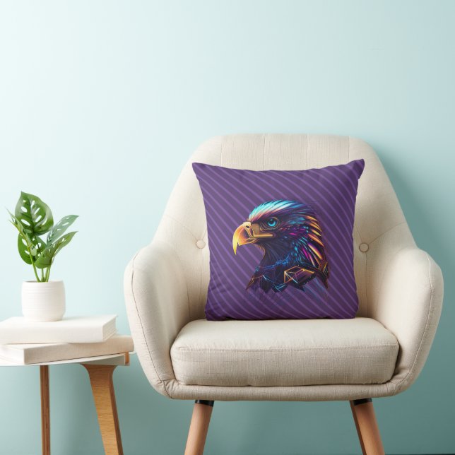 Whimsy Vivid Radiant Futuristic Neon Eagle  Throw Pillow (Chair)