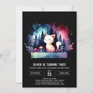 Whimsy Watercolor Cat Birthday Invitation