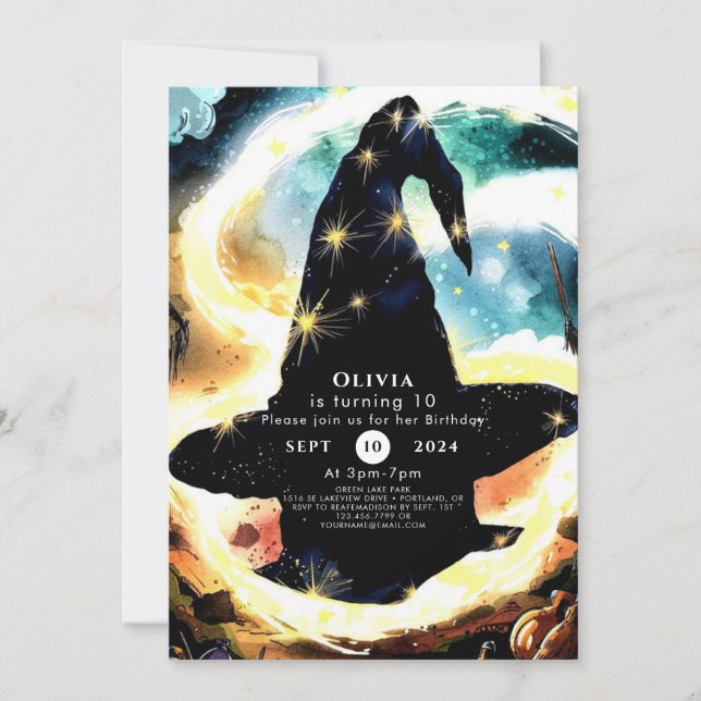 Whimsy Watercolor Fun Wizard Birthday Invitation (Front)