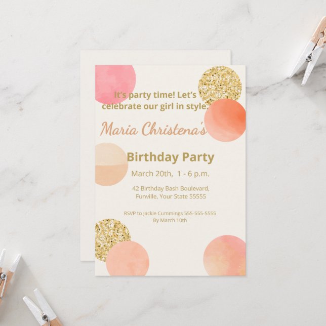 Whimsy & Wishes Birthday Party Invitation (Front/Back In Situ)