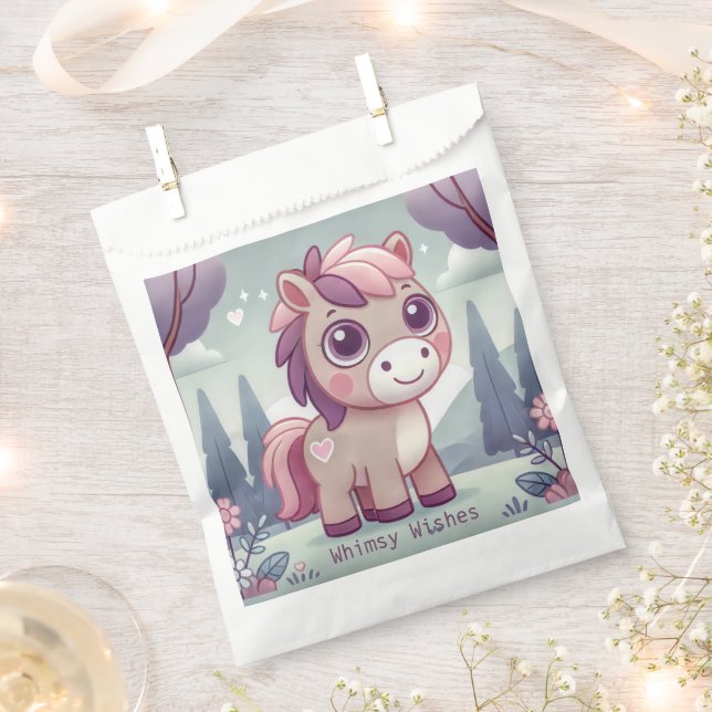 Whimsy Wishes Pink Pony Party Favour Bag (Clipped)