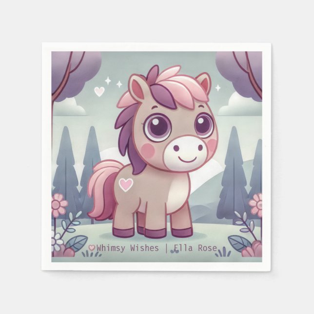 Whimsy Wishes Pink Pony Personalize Party Napkin (Front)