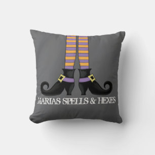Whimsy Witch Shoes Personalized Halloween Throw Pillow