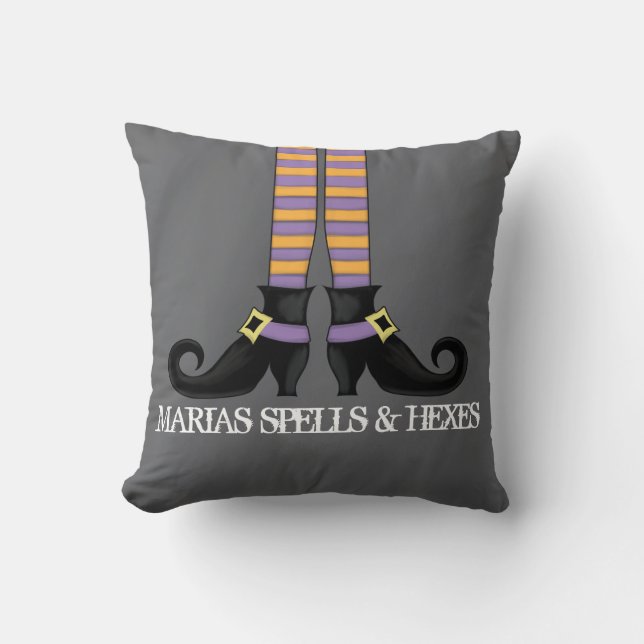 Whimsy Witch Shoes Personalized Halloween Throw Pillow (Front)