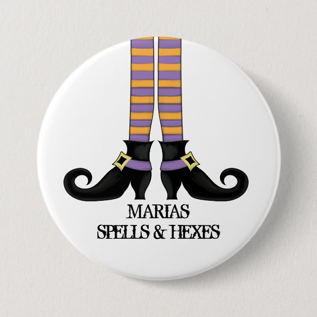 Whimsy Witch Shoes with Purple & Orange Stripe 3 Inch Round Button (Front)