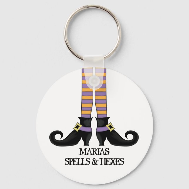 Whimsy Witch Shoes with Purple & Orange Stripe Keychain (Front)
