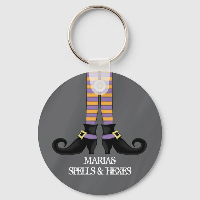 Whimsy Witch Shoes with Purple & Orange Stripe Keychain (Front)