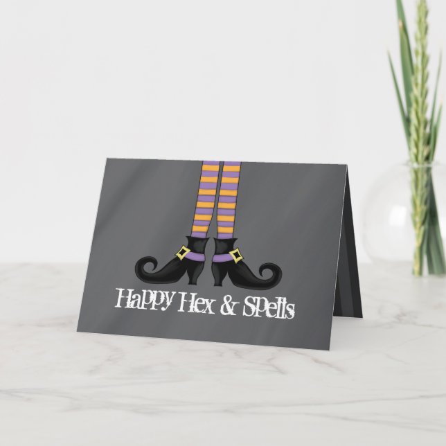 Whimsy Witch Shoes with Purple & Orange Stripes Card (Front)