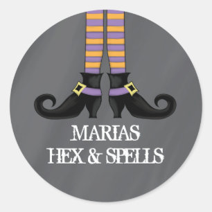 Whimsy Witch Shoes with Purple & Orange Stripes Classic Round Sticker