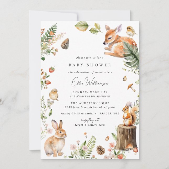 Whimsy Woodland | Cute Forest Animals Baby Shower Invitation (Front)