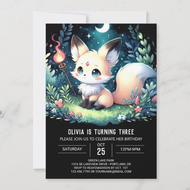 Whimsy Woods Fox Birthday Invitation (Front)