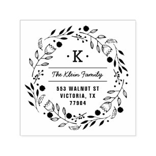 Whimsy Wreath Monogram Address Stamp
