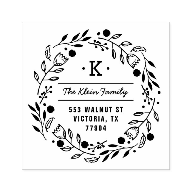 Whimsy Wreath Monogram Address Stamp (Imprint)