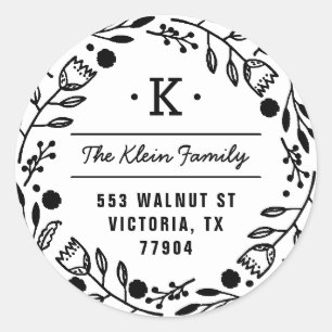 Whimsy Wreath Monogram Address Sticker
