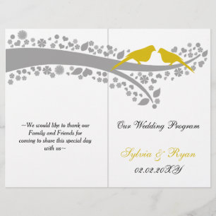 whimsy yellow lovebirds  folded Wedding program
