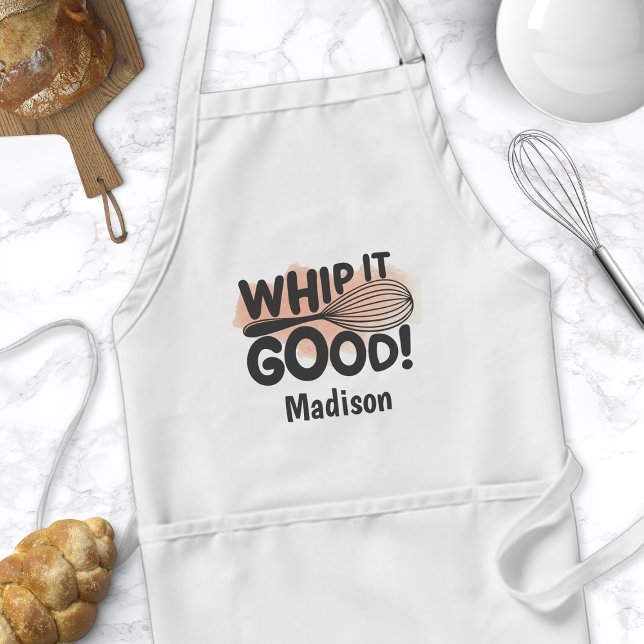 Whip It Good Pink Watercolor Funny Personalized Standard Apron (Creator Uploaded)