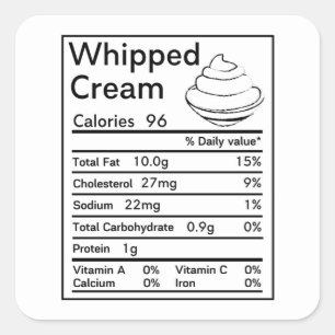 Whipped Cream Nutrition Facts matching Square Sticker