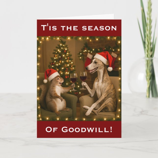 Whippet and Squirrel Christmas greetings card (Front)