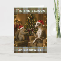 Whippet and Squirrel Christmas greetings card
