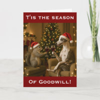 Whippet and Squirrel Christmas greetings card