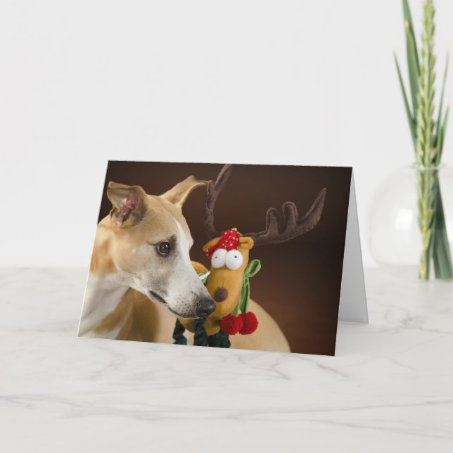 Whippet at Christmas Holiday Card (Front)