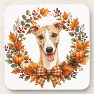 Whippet Autumn Wreath Coaster