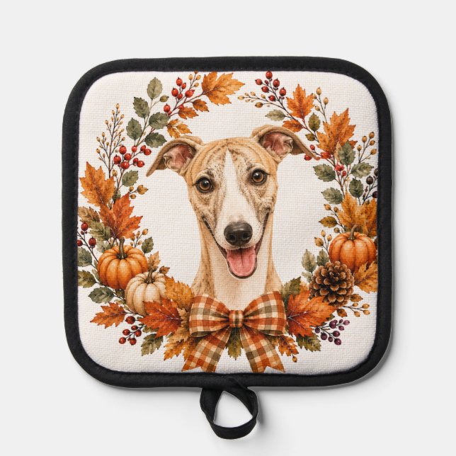 Whippet Autumn Wreath Pot Holder (Front)