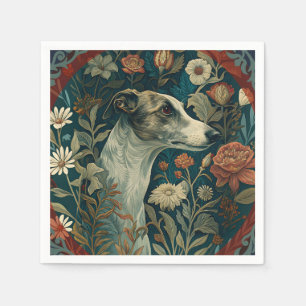 Whippet Brindle and White William Morris Style Napkin