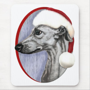 Whippet Christmas Black Santa Mouse Pad