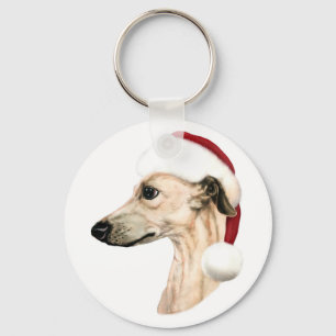 Whippet Christmas Fawn Santa Keychain