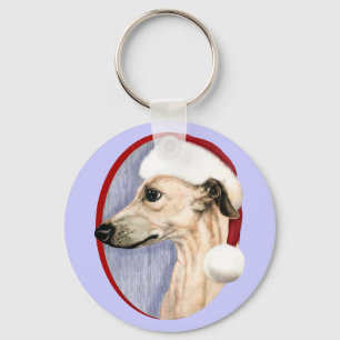 Whippet Christmas Fawn Santa Keychain