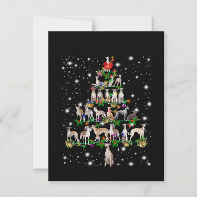 Whippet Christmas Tree Covered By Flashlight Thank You Card (Front)