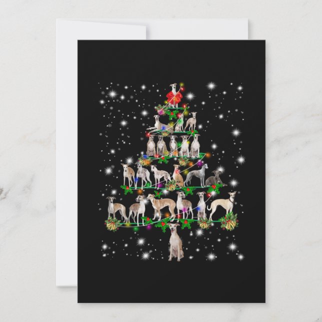 Whippet Christmas Tree Covered By Flashlight Thank You Card (Front)
