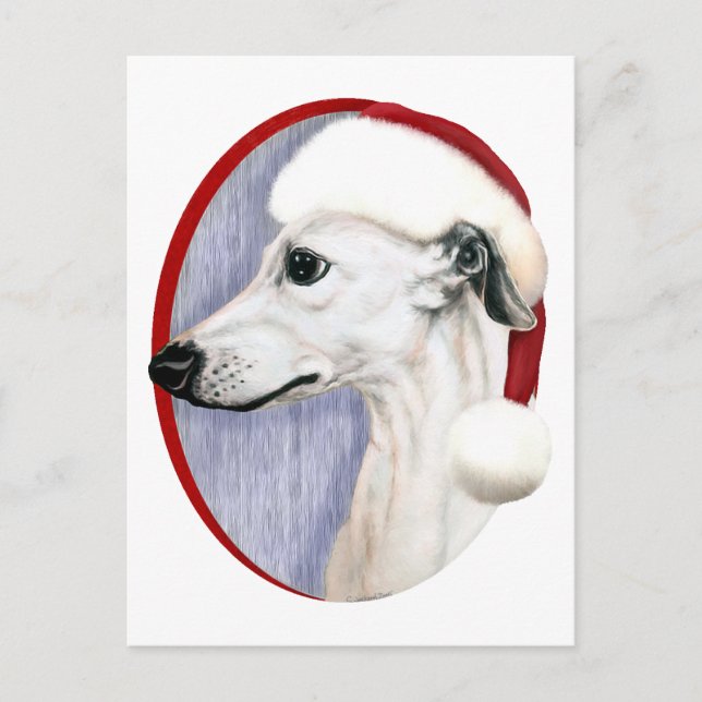 Whippet Christmas White Santa Holiday Postcard (Front)