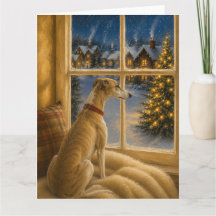 Whippet Christmas Window Portrait