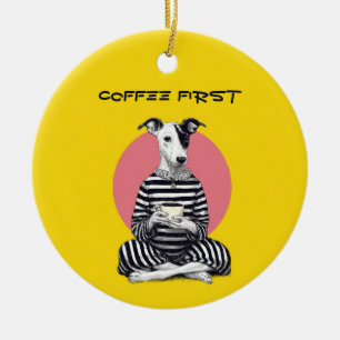 Whippet Coffee Time – Quirky Vintage Dog Ceramic Ornament