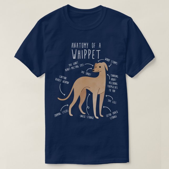 Whippet Dog Anatomy 1 T-Shirt (Design Front)