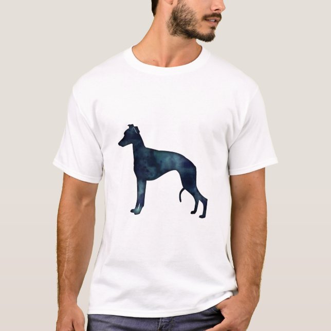 Whippet Dog Breed Black Watercolor Silhouette T-Shirt (Front)
