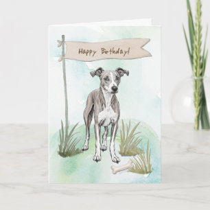 Whippet Dog Breed Outdoors Under Birthday Sign Card