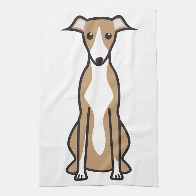 Whippet Dog Cartoon Kitchen Towel (Vertical)