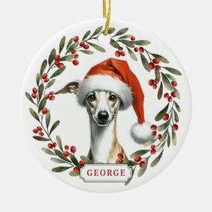 Whippet Dog Ceramic Circle Ornament
