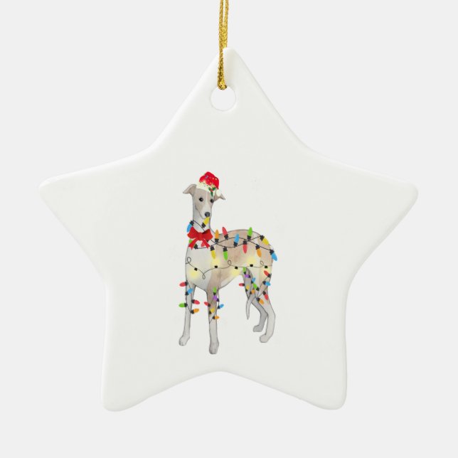 Whippet Dog Christmas Light Xmas Mom Dad Gifts Ceramic Ornament (Front)