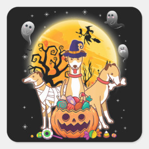 Whippet Dog Mummy Witch Moon Ghost Happy Halloween Square Sticker