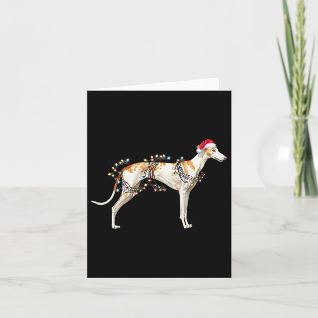Whippet Dog Santa Claus Hat Christmas Light  Card (Front)