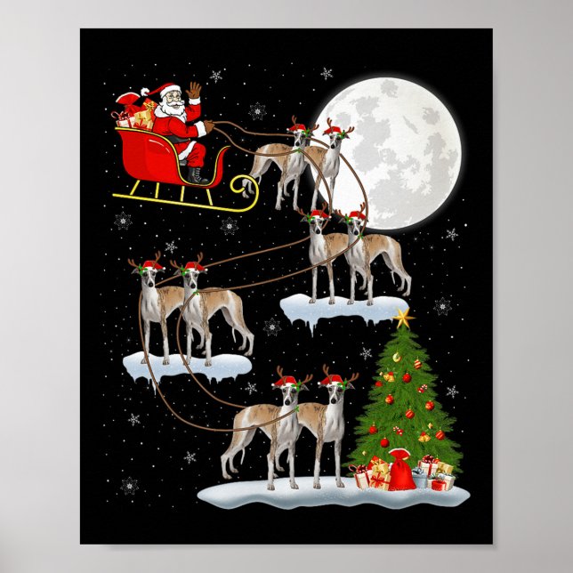 Whippet Dog Santa Sleigh Flying Funny Magical Chri Poster (Front)