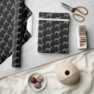 Whippet Dog Silhouette Y&B Black Gift Wrapping Paper