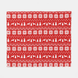 Whippet Dog Silhouettes Christmas Holiday Pattern Fleece Blanket