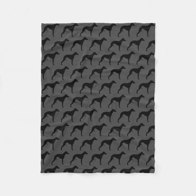 Whippet Dog Silhouettes Pattern Grey and Black Fleece Blanket (Front)
