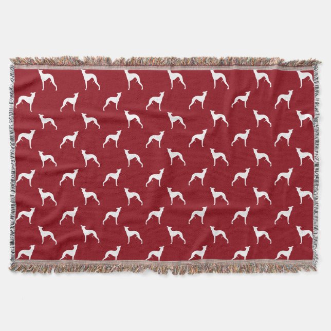 Whippet Dog Silhouettes Pattern Red and White Throw Blanket (Front)