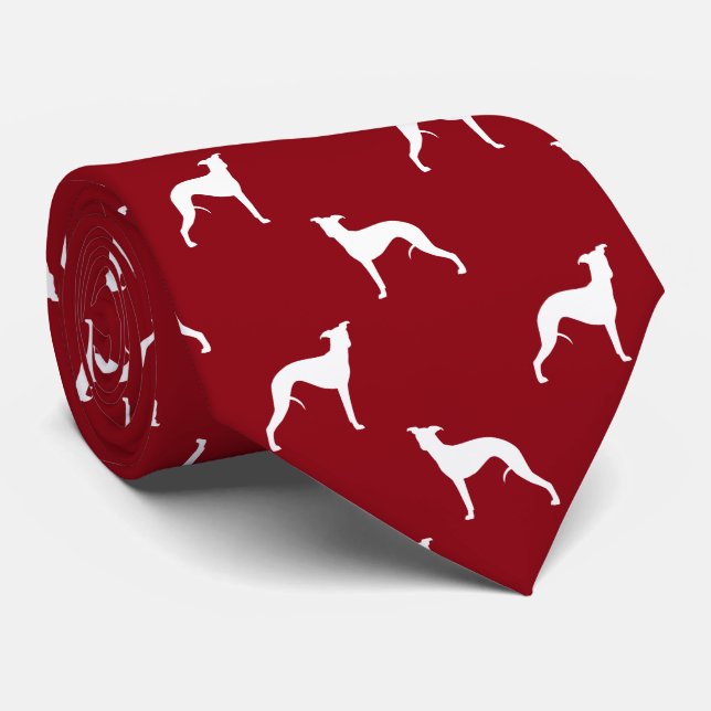 Whippet Dog Silhouettes Pattern Red and White Tie (Rolled)